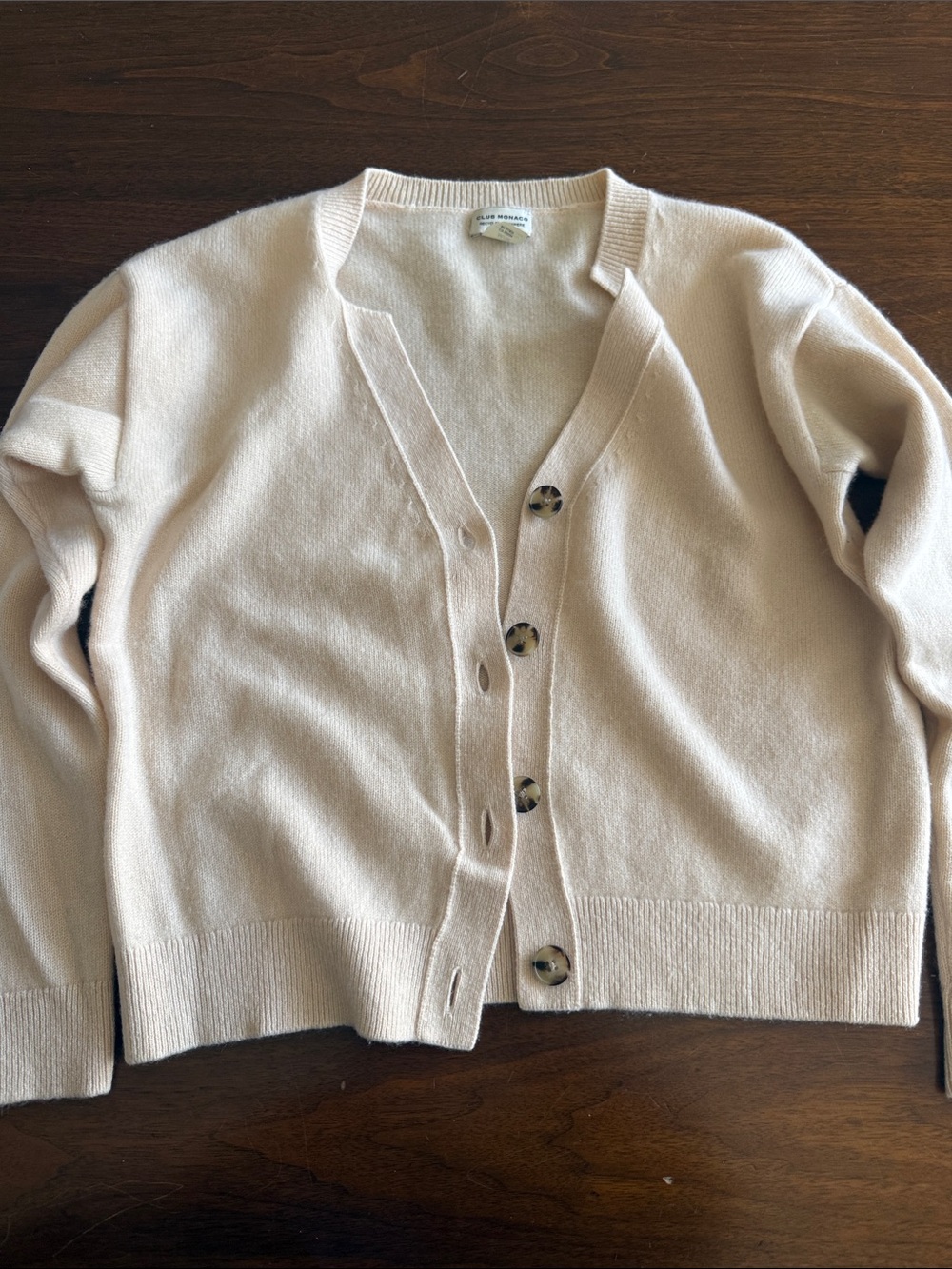Club Monaco Cream Button-Front Cashmere Blend Cardigan